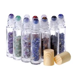 Natural Gemstone Roller Ball Bottle 10ml Rolling Essential Oil Thick Glass Bottles With Crystal Chips Parfume Bottle