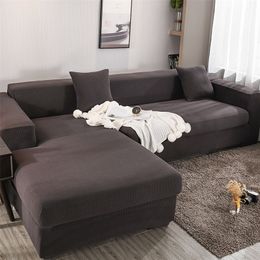 1-4Seat Plush Solidcolor Stretch Sofa Cover Slipcovers All-inclusive Couch Case for Different Shape LivingRoom L-type Sofa LJ201216