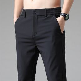 Autumn Pants Mens Stretch Korean Casual Slim Fit Elastic Waist Jogger Business Classic Trousers Male Black Grey Blue 28-38 220311