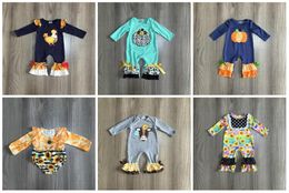 Girlymax fall/winter Baby girls children clothes kidswear pumpkin chick sunflower romper toddler diaper snaps cotton ruffles 201027