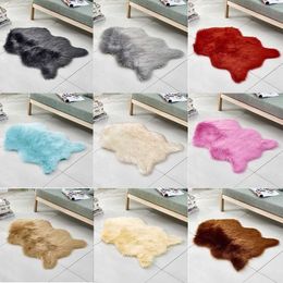 Carpet Polyester 60 x 90 cm Red Pink Non-slip Wool Imitation Sheepskin Rugs Faux Fur Non Slip Bedroom Shaggy Mats Room Y200416