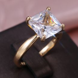 Gold Silver RoseGold Colour Square Shape Fashion Ring Princess Cut For Women Pave Zircon Diamond Stone Wedding Rings