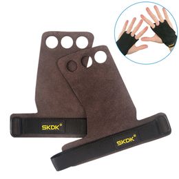 3 Hole Leather Gym Hand Grips Weight Lifting Glove for Male Female Crossfit Pull-ups Gymnastics Bodybuilding Kettlebell Training Q0107