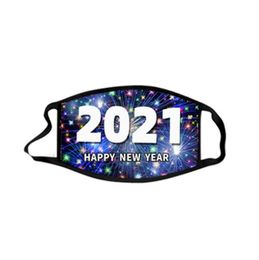 Happy New Year Face Mask Chrismas Print Masks Adult Washable Reuseable Breathable Mouth Cover Outdoor Dustproof Cotton Masks CCB3109