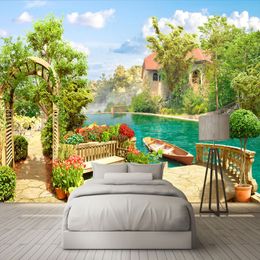 Custom Any Size Photo Wallpaper 3D Garden Lake Scenery Background Wall Mural Living Room Bedroom Restaurant Decor Wall Paper 3 D