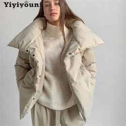 Yiyiyouni Oversized Cropped Warm Winter Jackets Women Cotton Padded Parka Outwear Solid Casual Thick Female 211216