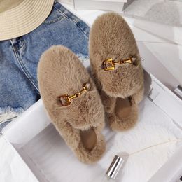 Winter Women House Slippers Faux Fur Fashion Warm Shoes Woman Slip on Flats Female Slides Black Pink Cosy home furry slippers Y1125