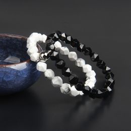 Wholesale Attract Couples Bracelets 8mm Faceted Cut Black Onyx & White Howlite Stone Distance Love Bracelet Jewelry