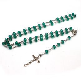 6*8mm Fashion Green crystal rosary cross necklace Gifts for Christian Catholic saints Christian jewelry accessories gift