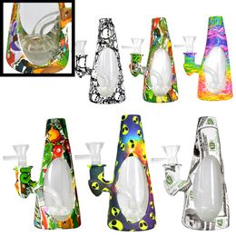 Unique Silicone Bongs Glass Heady Bong Thick Glass Wax Oil Rig Pipes Silicone Pipe Smoking Accessories Dab Tool Oil Burner With Bowl