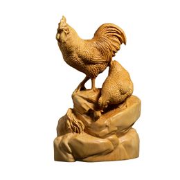 Big cock home wood decoration Animal solid carving ornaments lucky Feng Shui T200710
