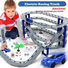 3 styles Racing Road Electric Train Track Car Bridge Railway Racing Track Toy Highway Overpass Transportation Building Sets LJ200930