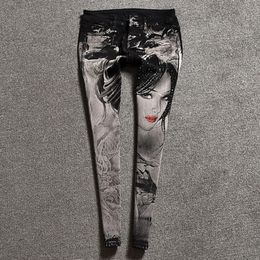 Eastic Pencil Tight Vintage Skinny Jeans Black jean Women Street Style Long Skinny Pants With Painted Ladies Jeans Leggings 201105