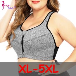 SEXYWG Plus Size Top Women Zipper Sports Bra Underwear Shockproof Push Up Gym Fitness Athletic Running Yoga Bh Sport Bra Top 5XL T200601