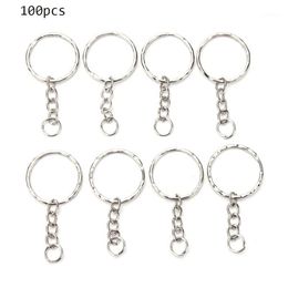 Keychains 50/100 Pcs/Set Silvery Key Chains Stainless Alloy Circle DIY 25mm Keyrings Jewellery Keychain Ring1