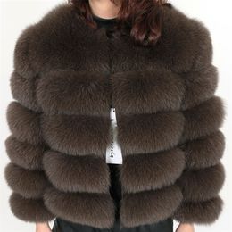 Real fox fur grass women's jacket winter natural fur fashion short silm jacket luxury leather coat 201212