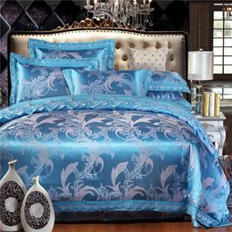 Stain Silk Jacquard Cotton Lace Duvet cover Bedding set Luxury King Queen size Bedsheet set Pillow shams parure de lit adulte 201120