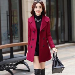 Women Wool Blend Warm Long Coat Plus Size Female Slim Fit Lapel Woolen Overcoat Autumn Winter Cashmere Outerwear 201216