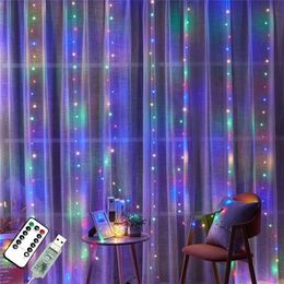 TEENRAM Garlands Curtains Led Lighting Decorations for Room Home Window Lamp USB String Lights New Year Decorated 201201