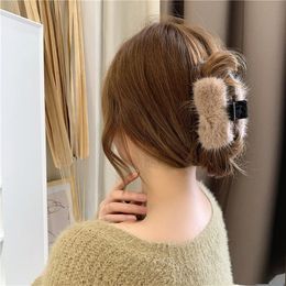 Korean Autumn and Winter Mink Hair Accessories Hair Claws Barrettes Girl's Back Clip Big Hair Shark Clip