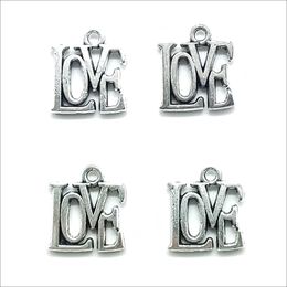 Lot 100pcs LOVE letter Antique Silver Charms Pendants Jewellery Making Bracelet Necklace Earrings 15*13mm DH0845