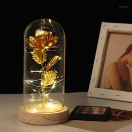 Decorative Flowers & Wreaths Rose In Flask Gold-plated Red With LED Light Glass Gold Decor Dome For Wedding Party Mother's Day Gift Fre