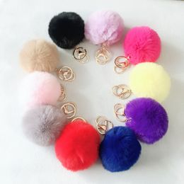 Fluffy Fur Pom Keychains Toys Soft Faux Rex Rabbit Fur Ball Car Keyring Pompom Key Chains Party Gift For Baby Kids Girls