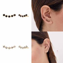 Stud Earrings For Women 13mm Black Clear Crystal Zircon CZ Arc Line Shape Earring New Pendiente