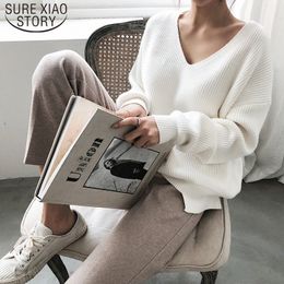 Casual Pullover 2021 Spring Winter Women's Sweaters V-Neck Minimalist Tops New Fashionable Korean Style Knitting Solid 7290 210204