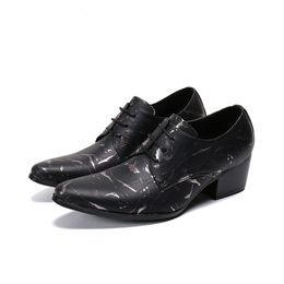 6.5cm High Heels Men's Ankle Boots Pointed Toe Black Genuine Leather Boots Men Lace-up Botas Hombre, Big Sizes US6-US12