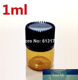 Free Shipping 100/lot 1ML Amber Glass Bottle 1CC Amber Essential Oil Bottle Mini Small Sample Vials with black screw cap