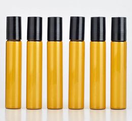 10ml Amber Glass Roll On Bottle with Stainless Steel Roller Ball Essential Oils Brown Perfume Bottles