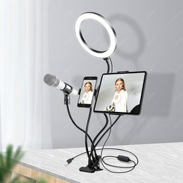 Live Stream Kit Ring Light Gooseneck Circle Lamp with Holder for Microphone Smartphone Tablet 3 lighitng modes for selfie video