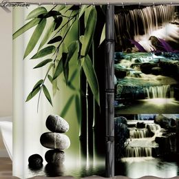 Zen shower curtains bathroom curtain Home Decor Green Yellow Zen Garden Theme Bamboo Waterproof show curtain Y200108
