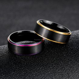 Fashion Gold Side Black Stainless Steel rings band finger Wedding Ring Jewellery for Women Men Gift Will and Sandy