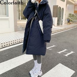 Colorfaith New Autumn Winter Women Jacket Pockets Stand Collar Puffer Parkas High-Quality Oversize Warm Long Coat CO850 201027
