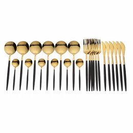 Full Complete Cutlery Spoon Fork Set Tableware Stainless Steel Gold Cutlery Set 24 Pcs Forks Knives Spoons Dinner Appliance 201116