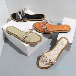 Fashion-version of the metal chain slippers fashion one word transparent flat slippers sandals comfortable wear non slipslippers platform