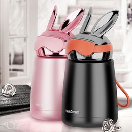 4 Colour Cute Rabbit Shape PortableThermos Stainless Steel Insulated Water Bottle Vacuum Cup Double Wall Sport Travel Coffee Cup 201029