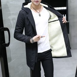 Men's Windbreaker Long Parka Hooded Korean Warm Anorak Coat Male Cotton Male Clothing Fur Fleece Men Winter Jacket 201114