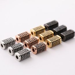 Handmade DIY Jewellery Stainless Steel Charms Micro Pave Jet Zircon Rectangle Bead Charm with Hole