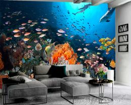 3d Home Wallpaper Dolphins Beautiful Sea Coral Landscape Wall Covering HD Digital Printing Moisture-Proof Modern Interior Decoration Painting