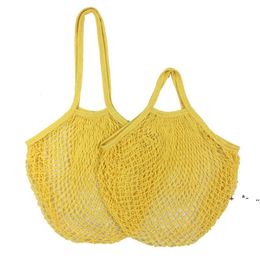 cotton mesh bag reusable shopping grocery bag long short handle mesh cotton vegetable and fruit hanging tote RRE12806