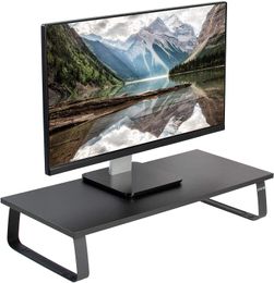 Black Wood 24 Inch Wide Desktop Stand, Ergonomic Monitor, Keyboard, Laptop, Small Tv Riser and Desk Tabletop Organizer (Stand-V000D)