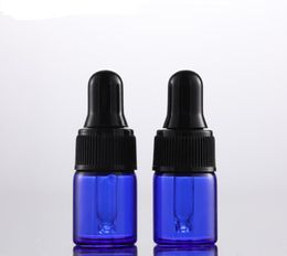 Hot Selling 1000pcs 1ml 2ml 3ml 5ml blue Glass Dropper bottle Mini essential Oil Glass Bottle SN1812