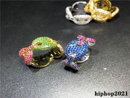 coffee beans microinlaid ring Colourful cz bling pig nose ring iced out diamond mens ring hip hop Jewellery