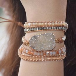 Top Quality Natural Stone 5 Layer Leather Bracelet Wrap Beaded Bracelets Wholesale Fashion Bracelets Dropshipping Y200730