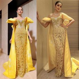 bright yellow evening dresses luxury crystal lace appliqued ruched satin prom dress sexy strapless custom made robe de soire