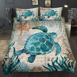 New Lovely Bay Turtle Marine Sea Bedding Set Adult/kid Girls Duvet Cover Bed Sheet Tortoise Full Queen Twin Bed Linen LJ201015