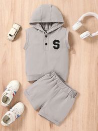 Baby Letter Graphic Hooded Tank Top & Shorts SHE
